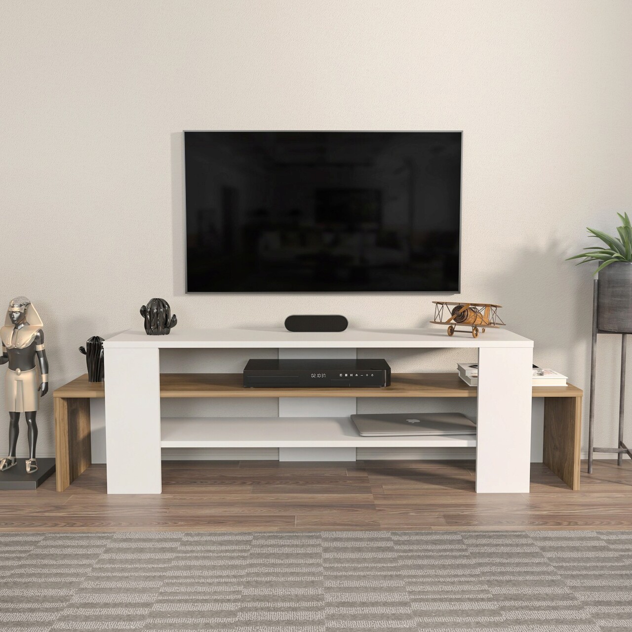 Comoda TV, Hanah Home, Lenora, 150x45x35 cm, Alb/Maro - imagine 6